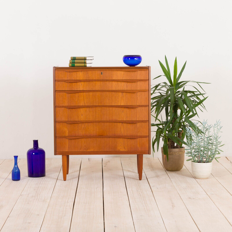 Vintage teak chest of drawers with sculptural handles Danish 1960s 