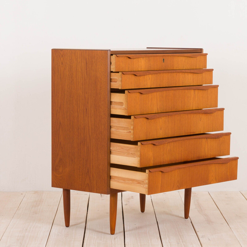 Vintage teak chest of drawers with sculptural handles Danish 1960s 