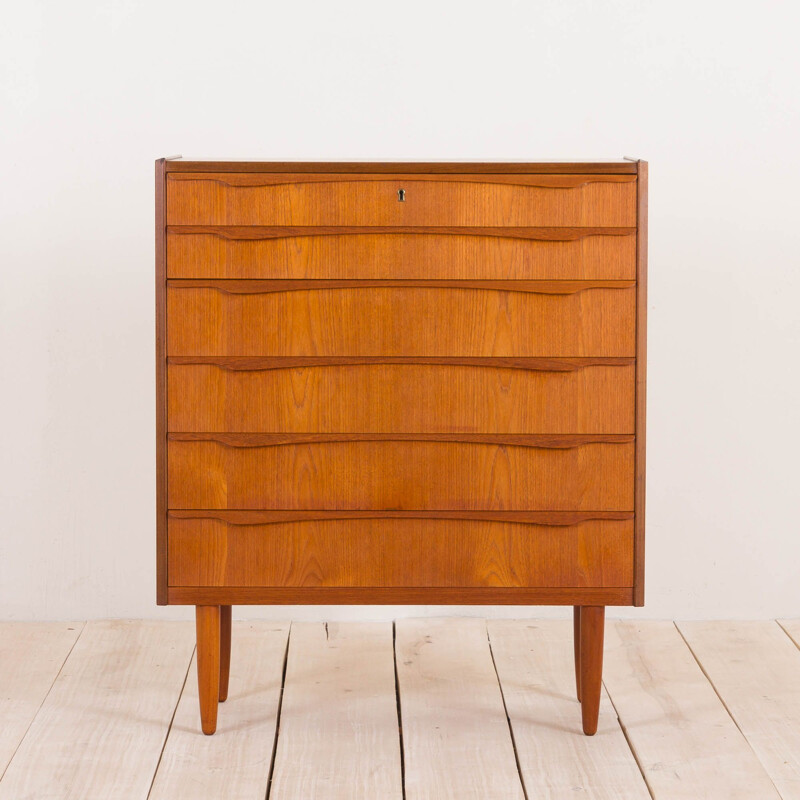 Vintage teak chest of drawers with sculptural handles Danish 1960s 
