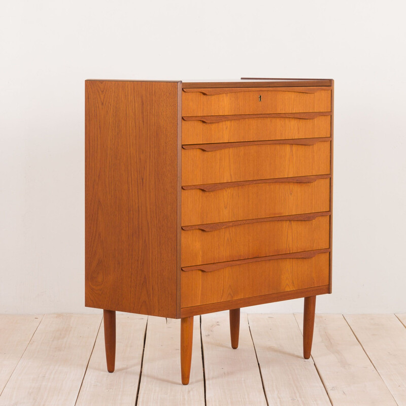 Vintage teak chest of drawers with sculptural handles Danish 1960s 