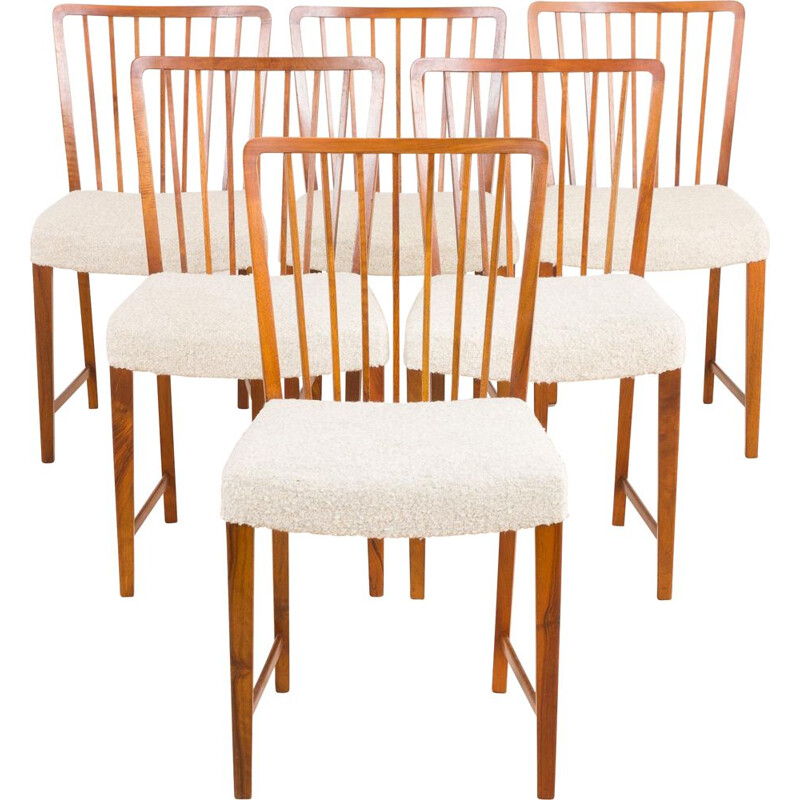 Set van 6 vintage notenhouten lusstoelen van Frits Henningsen Denemarken 1950