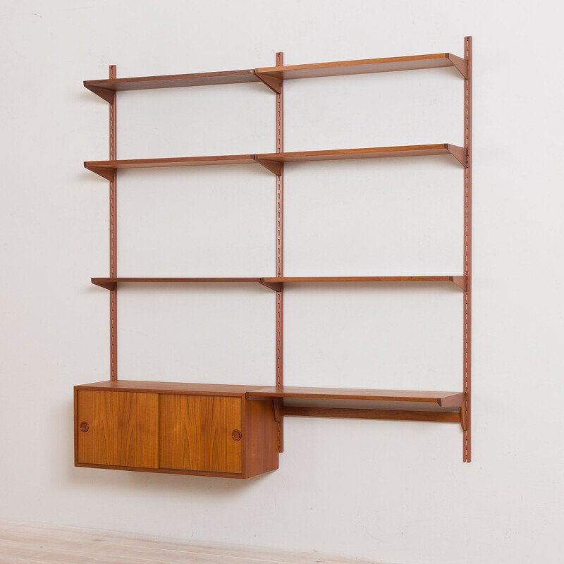 Vintage wall unit with small desk shelf and cabinet in teak Kai Kristiansen FM Mobler, Denmark 1960s