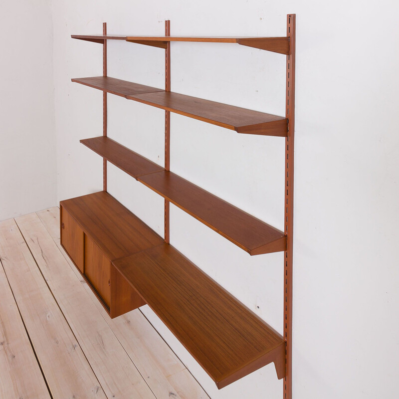 Vintage wall unit with small desk shelf and cabinet in teak Kai Kristiansen FM Mobler, Denmark 1960s