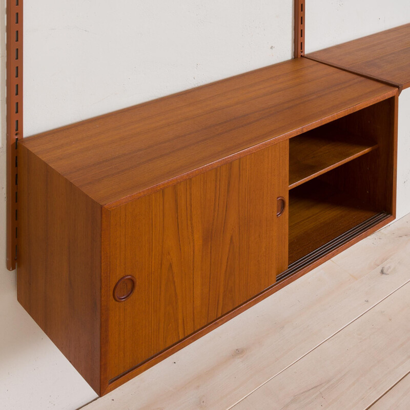 Vintage wall unit with small desk shelf and cabinet in teak Kai Kristiansen FM Mobler, Denmark 1960s