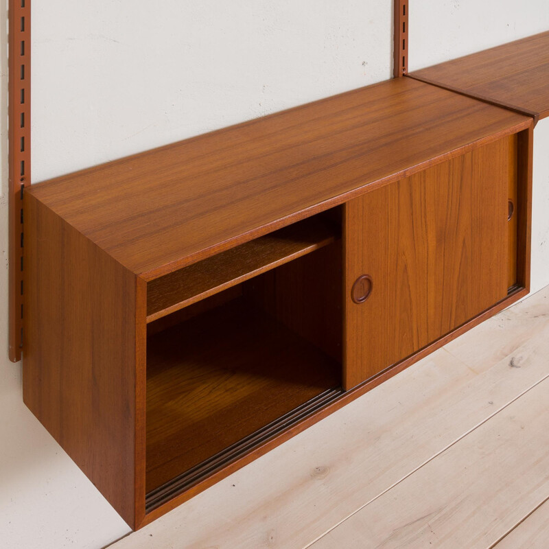 Vintage wall unit with small desk shelf and cabinet in teak Kai Kristiansen FM Mobler, Denmark 1960s