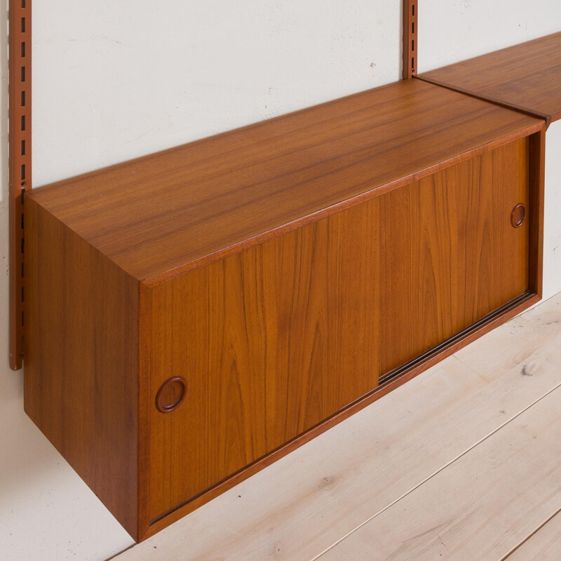 Vintage wall unit with small desk shelf and cabinet in teak Kai Kristiansen FM Mobler, Denmark 1960s