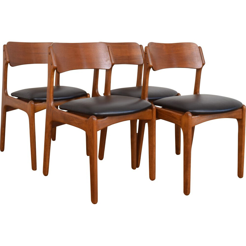 Ensemble de 4 chaises vintage en teck et cuir par Erik Buch, Danemark 1960