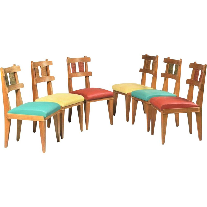 Set of 6 vintage cherry wood chairs, France 1950