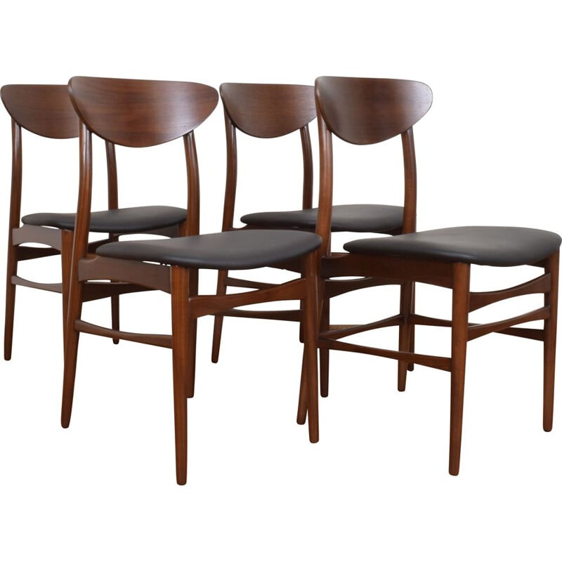 Set of 4 Mid-Century Danish Teak & Leather Dining Chairs, 1960s