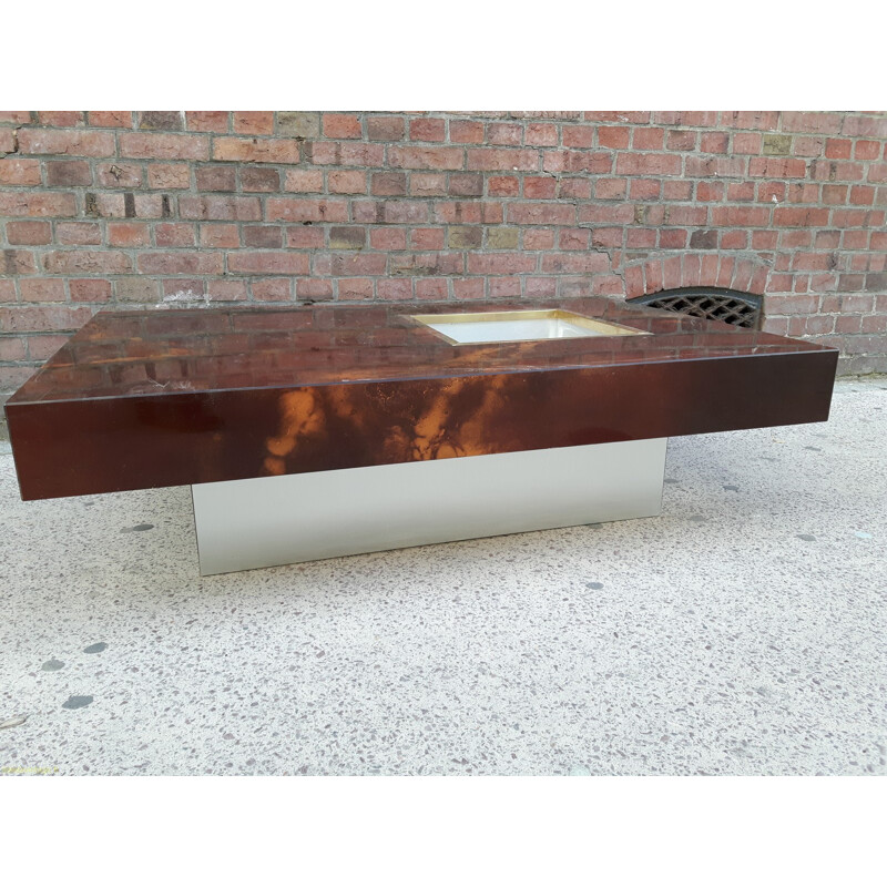 Italian coffee table in formica and brushed aluminum - 1970s