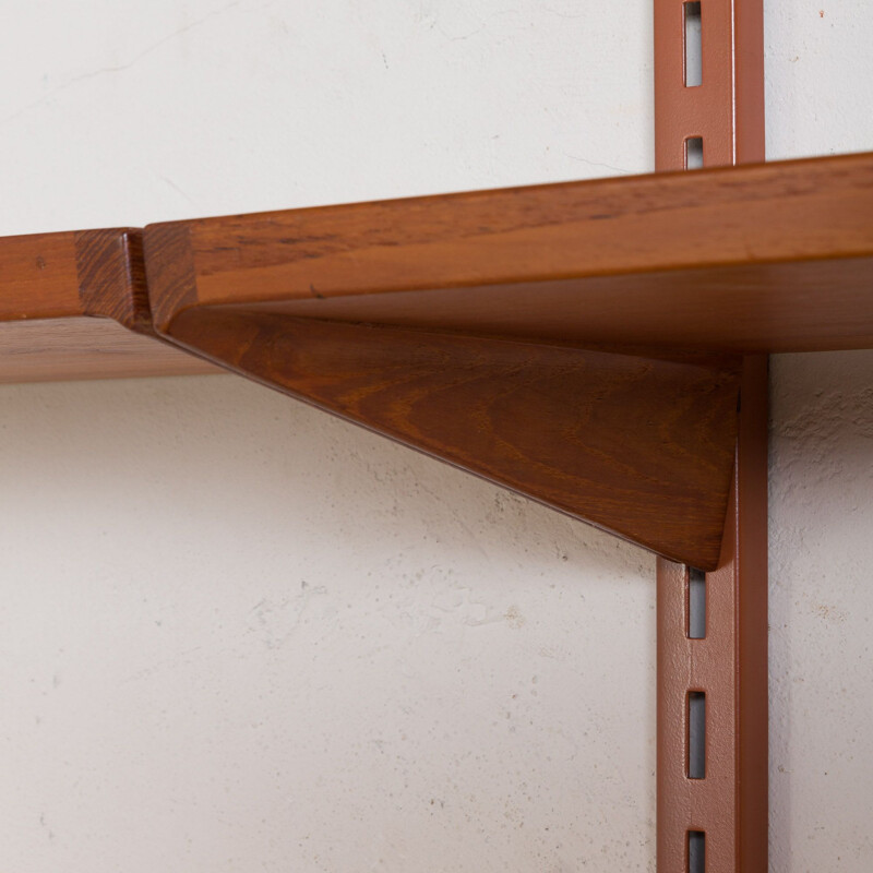 Vintage wall unit with small desk shelf and cabinet in teak Kai Kristiansen FM Mobler, Denmark 1960s