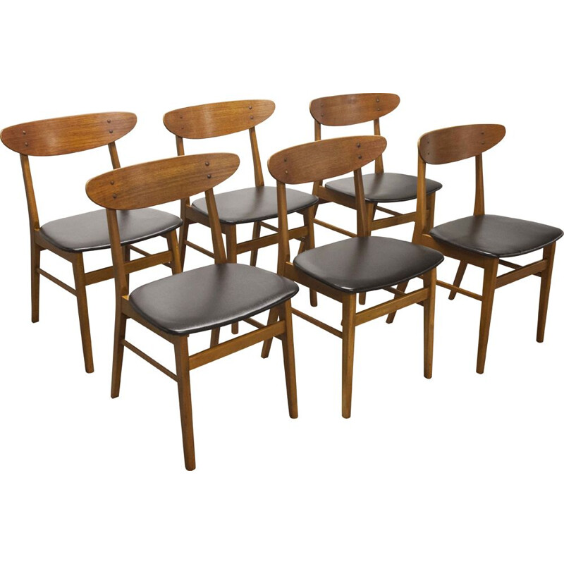 Lot of 6 vintage Farstrup 210 teak beech chairs 1965