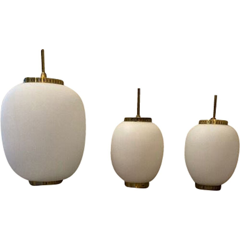 Set of 3 vintage hanging lamps by Bent Karbly for Lyfa, Denmark 1950