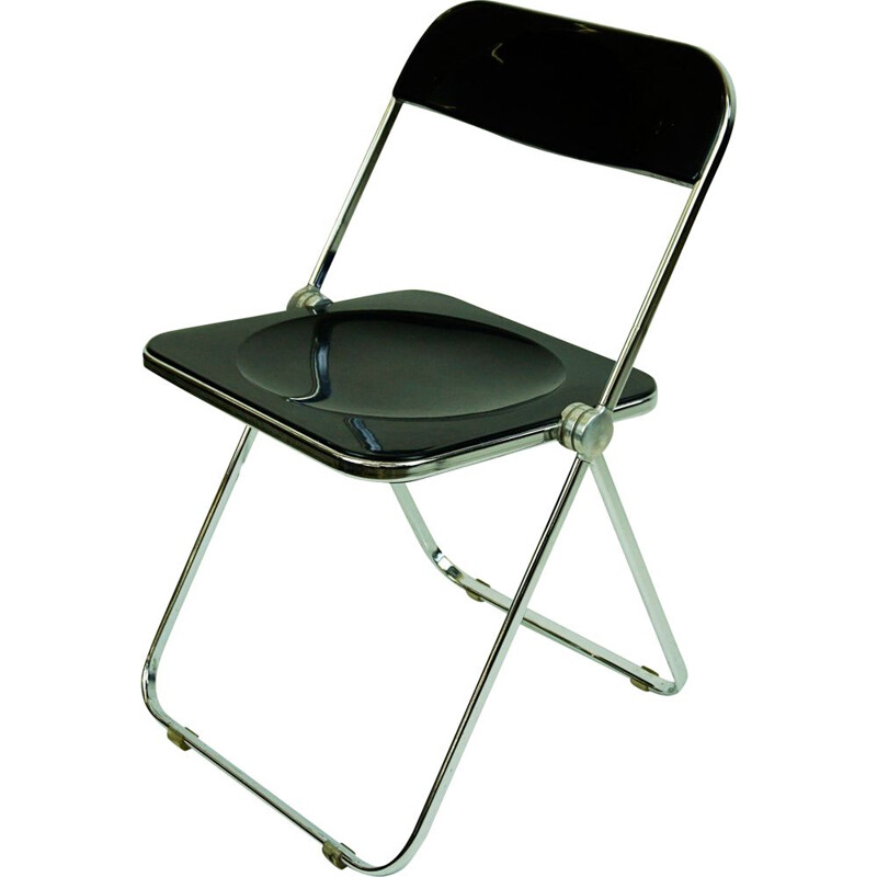 Vintage folding chair Black Plia by Giancarlo Piretti for Castelli, Italy