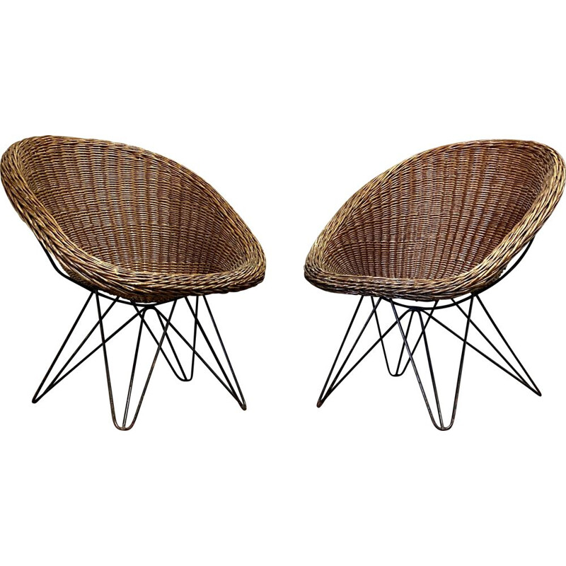 Vintage rattan armchair duo 1950