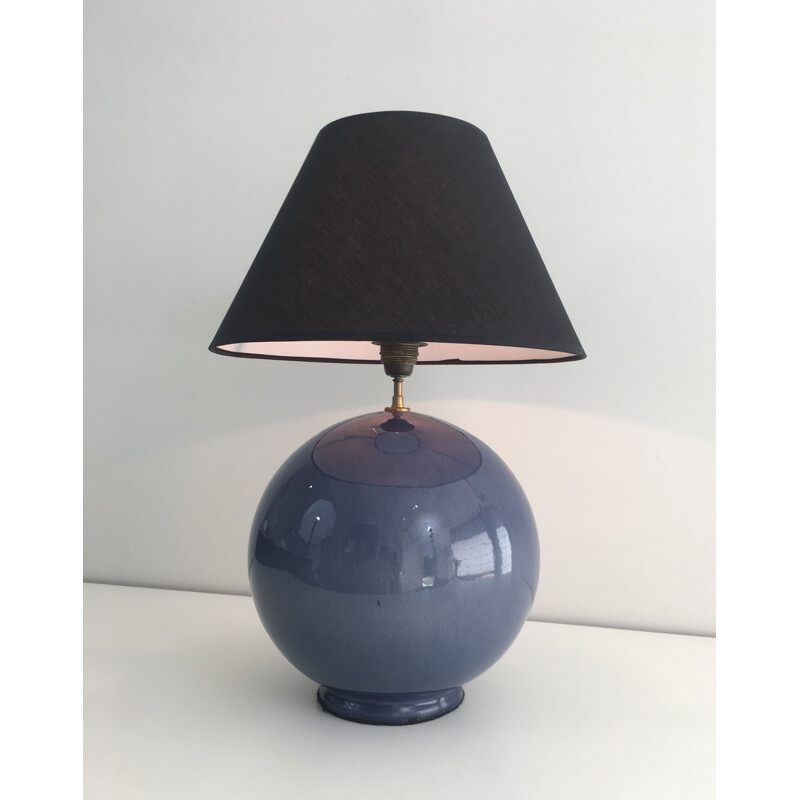 Vintage ceramic lamp, blue color, France 1970