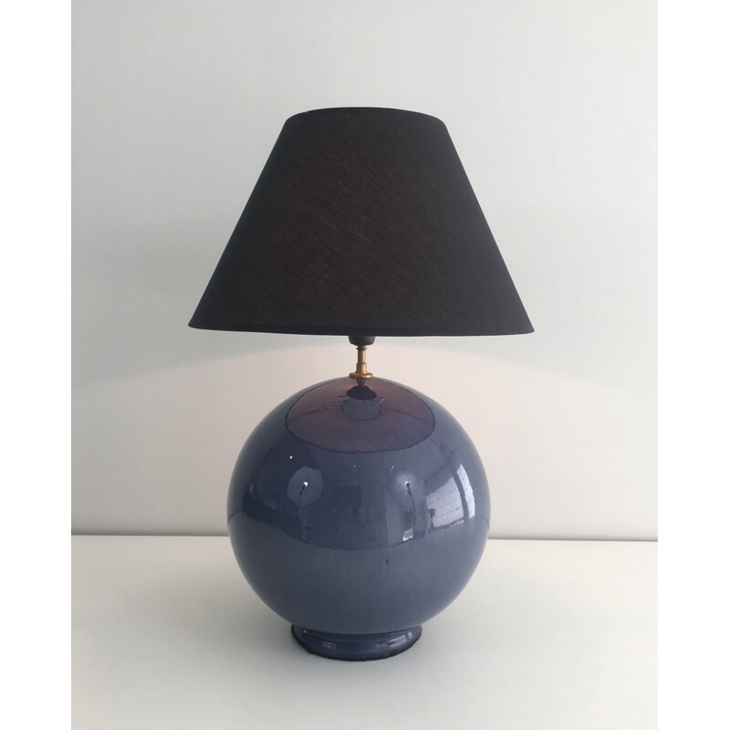 Vintage ceramic lamp, blue color, France 1970