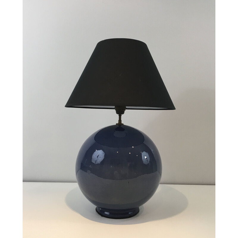 Blauwe keramische lamp, Frankrijk 1970