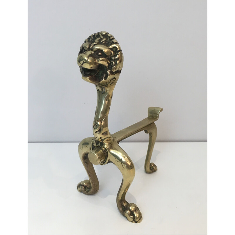 Paire de Chenets vintage en Bronze aux Lion 1990