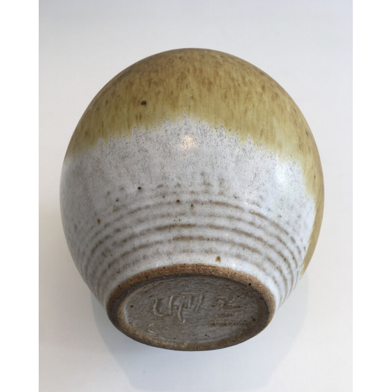 Vintage steengoed soliflore vaas van Edouard Chapallaz, Zwitserland 1950