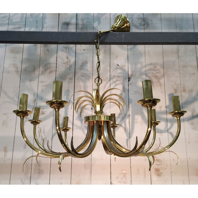 Vintage pineapple chandelier with 8 arms of light for Maison Charles, France 1970