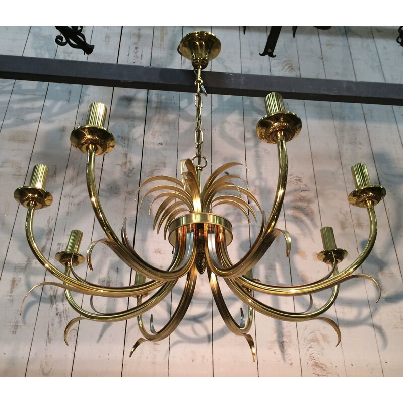 Vintage pineapple chandelier with 8 arms of light for Maison Charles, France 1970