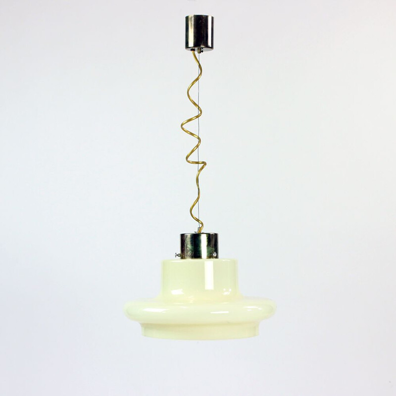 Vintage ceiling light in cream opaline and brass, 1960