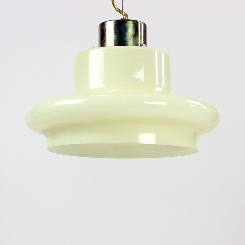 Luz de tecto Vintage em creme opalino e latão, 1960