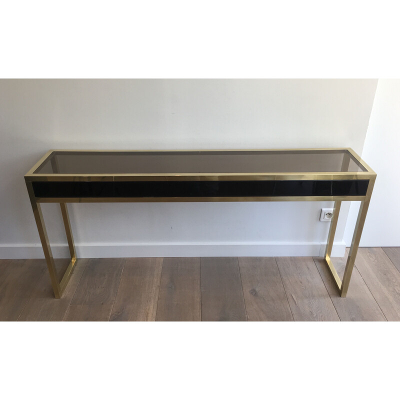 Large Vintage Console in Brass and Black Lacquer 1970