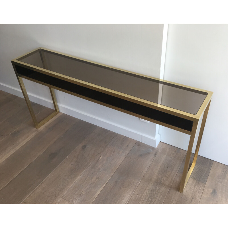 Large Vintage Console in Brass and Black Lacquer 1970