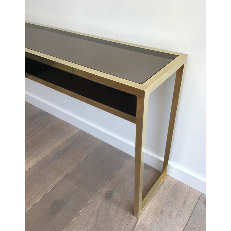 Large Vintage Console in Brass and Black Lacquer 1970