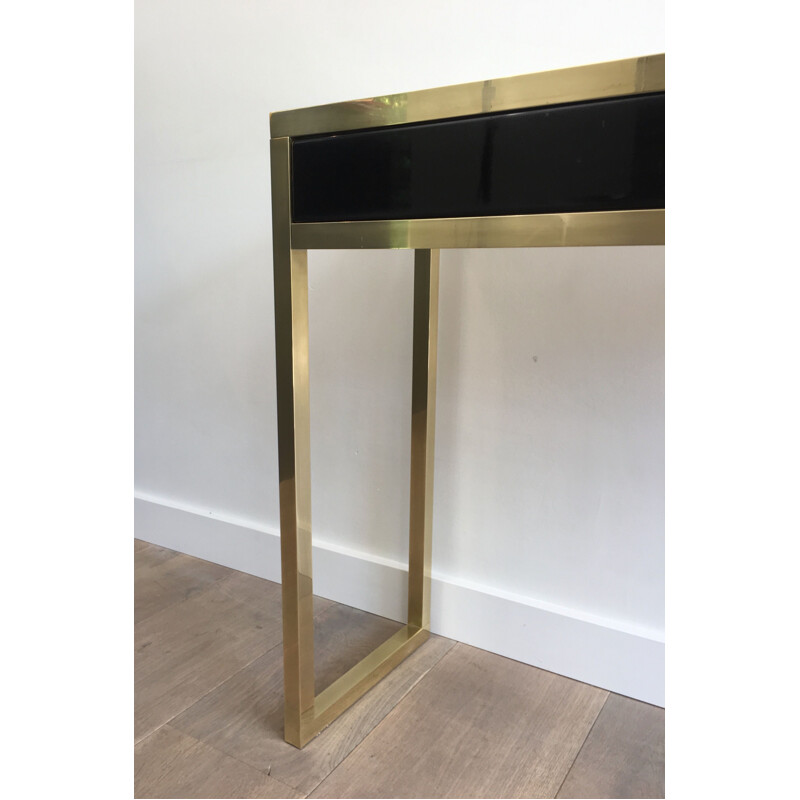 Large Vintage Console in Brass and Black Lacquer 1970