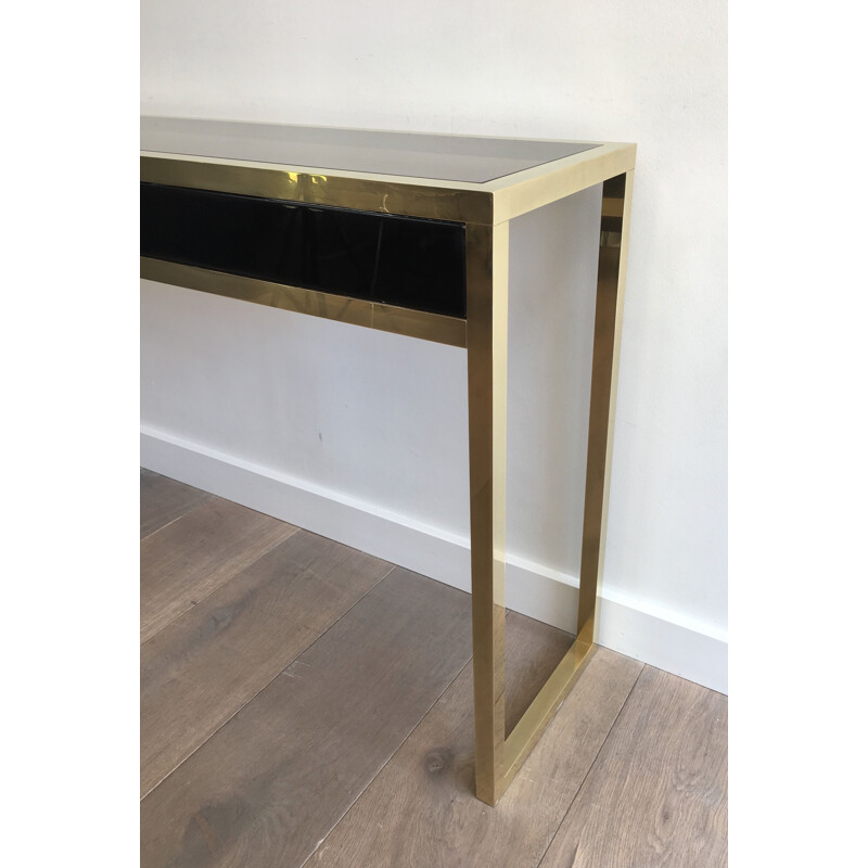 Large Vintage Console in Brass and Black Lacquer 1970