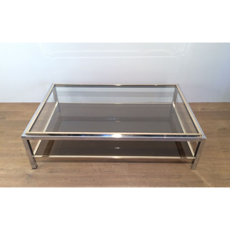 Vintage chrome and brass coffee table, 1970