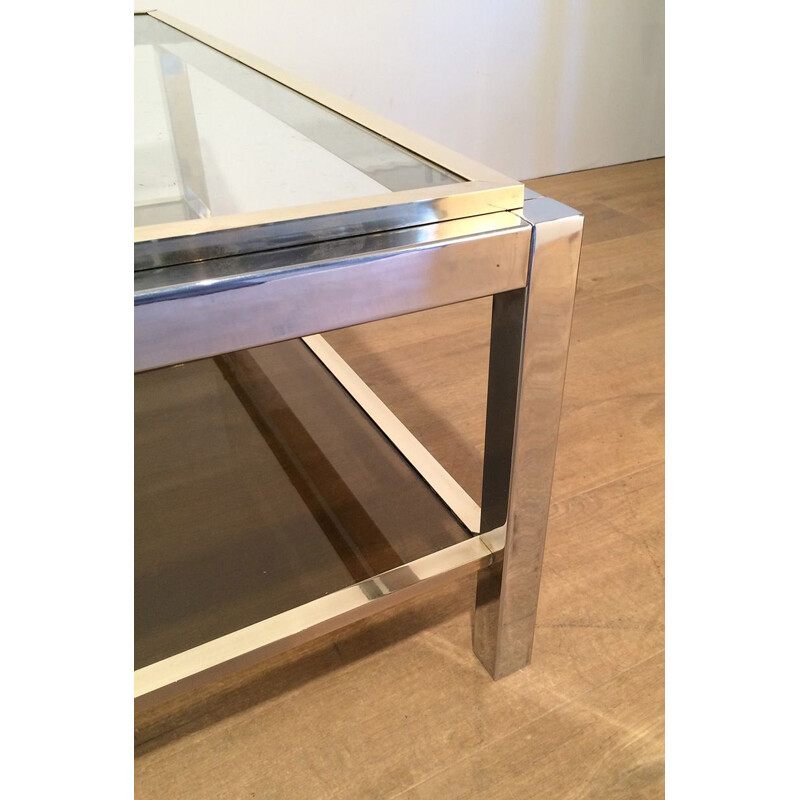 Vintage chrome and brass coffee table, 1970