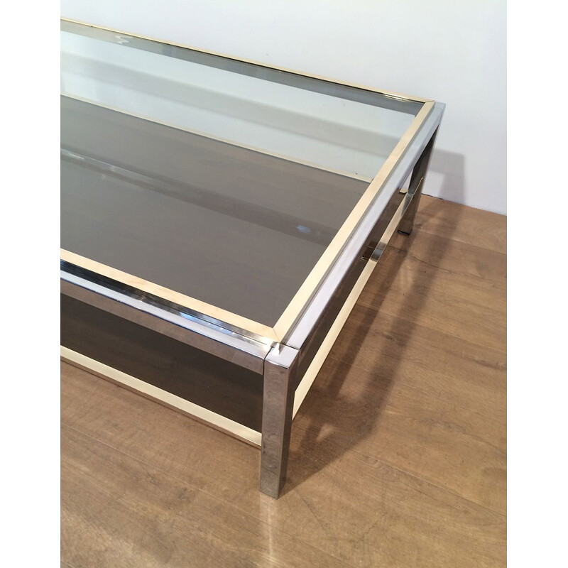 Vintage chrome and brass coffee table, 1970