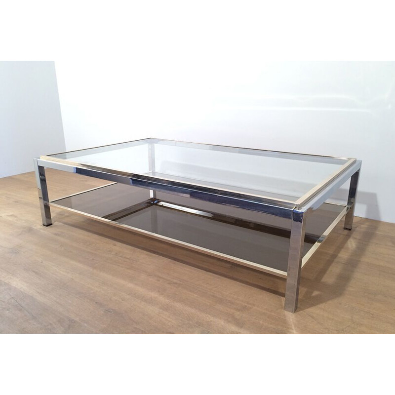 Vintage chrome and brass coffee table, 1970