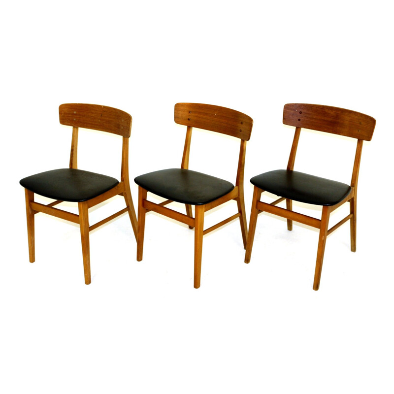 Set de 3 chaises vintage en teck et en hêtre, Farstrup, Danemark, 1960