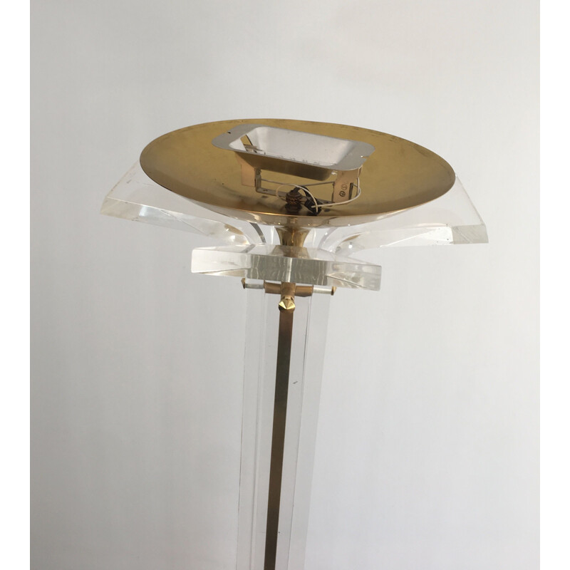 Vintage floor lamp in gilded brass and plexiglass, Italy 1970