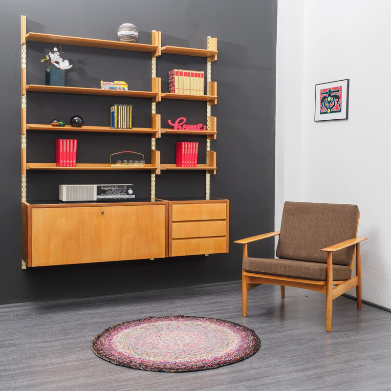 Large vintage wall shelving unit  by WK Möbel, elmwood, 1950s