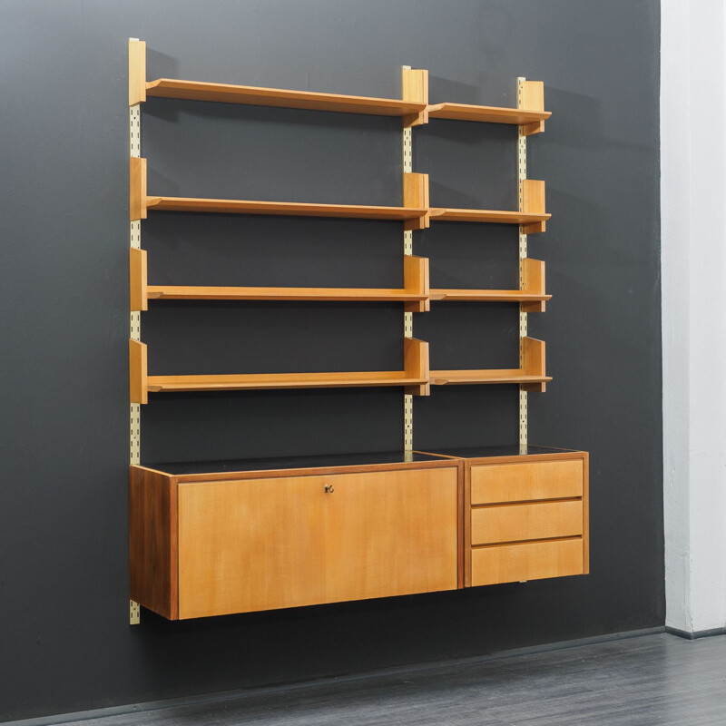 Large vintage wall shelving unit  by WK Möbel, elmwood, 1950s