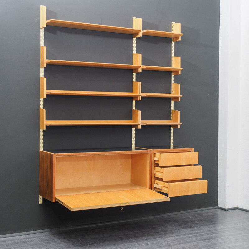 Large vintage wall shelving unit  by WK Möbel, elmwood, 1950s