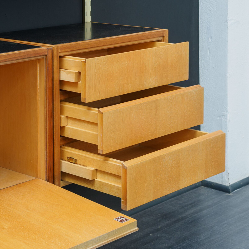 Large vintage wall shelving unit  by WK Möbel, elmwood, 1950s