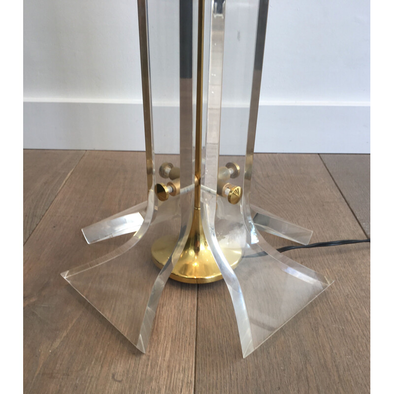 Vintage floor lamp in gilded brass and plexiglass, Italy 1970