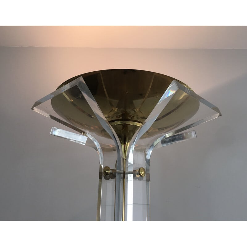 Vintage floor lamp in gilded brass and plexiglass, Italy 1970