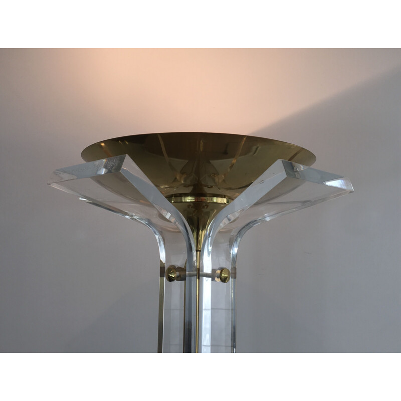 Vintage floor lamp in gilded brass and plexiglass, Italy 1970