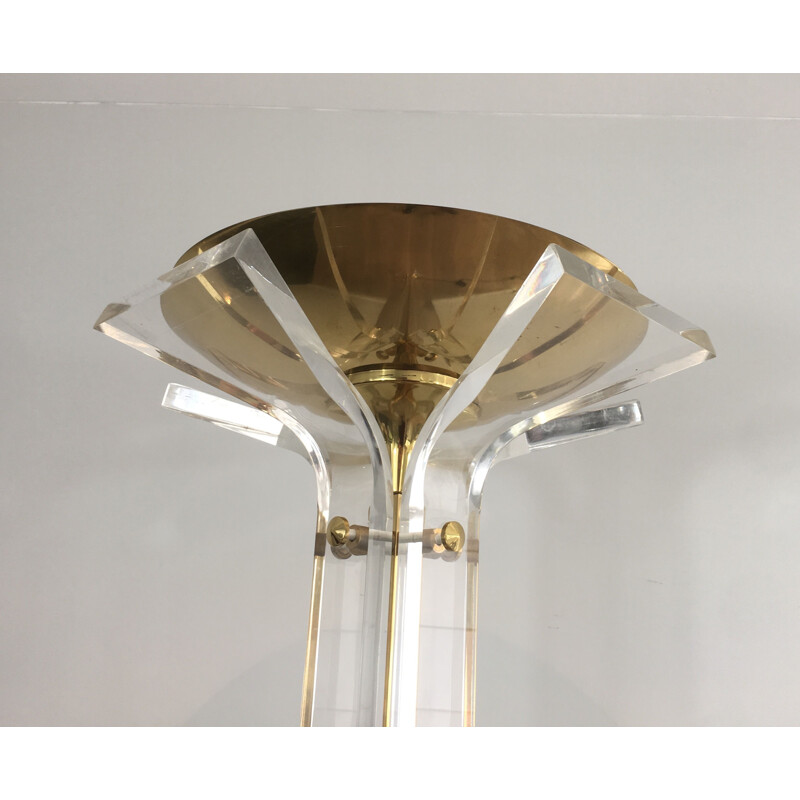 Vintage floor lamp in gilded brass and plexiglass, Italy 1970