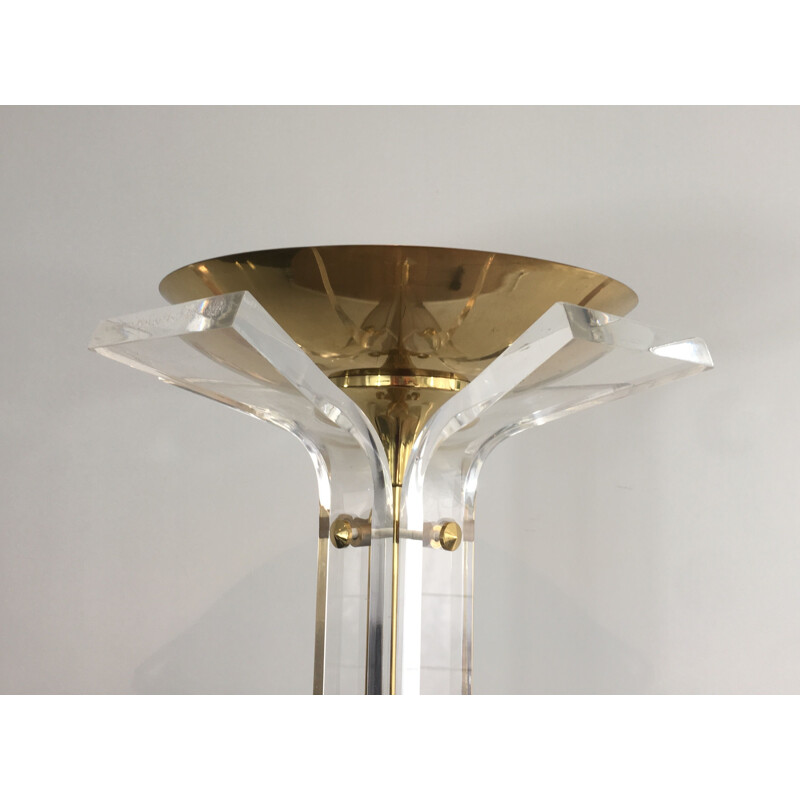 Vintage floor lamp in gilded brass and plexiglass, Italy 1970