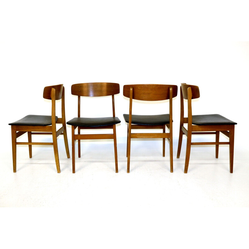 Set of 4 vintage teak and beech chairs, Denmark 1960