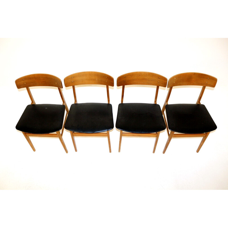 Set of 4 vintage teak and beech chairs, Denmark 1960